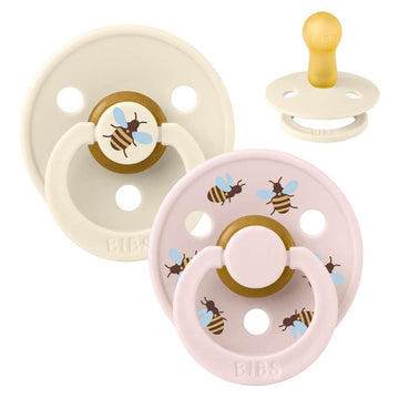 BIBS Rund Colour napp - 2-Pack - Str. 2 - Naturgummi - Bumblebee Studio - Ivory Mix