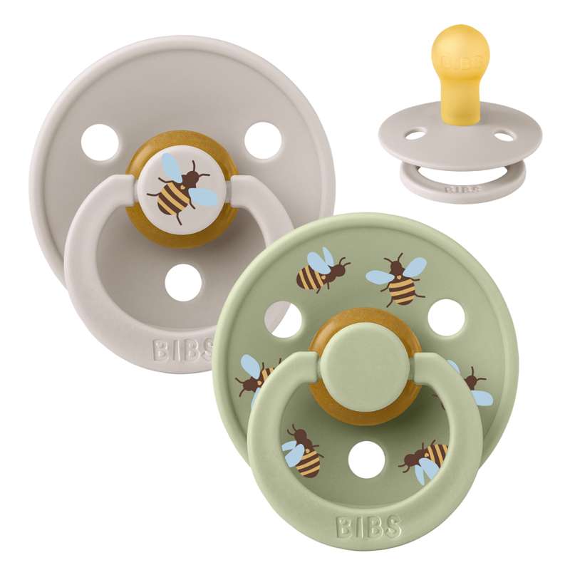 Bibs Rund Colour Napp - 2-Pack - strl. 1 - naturgummi - Studio - Bumblebee - Svampmix 