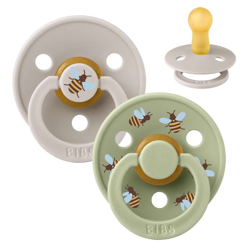 Bibs Rund Colour Napp - 2-Pack - strl. 2 - naturgummi - Studio - Bumblebee - Svampmix 