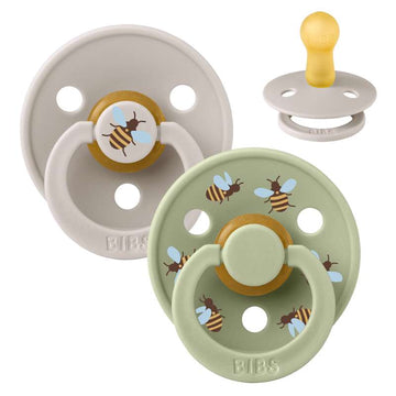 Bibs Rund Colour Napp - 2-Pack - strl. 2 - naturgummi - Studio - Bumblebee - Svampmix 