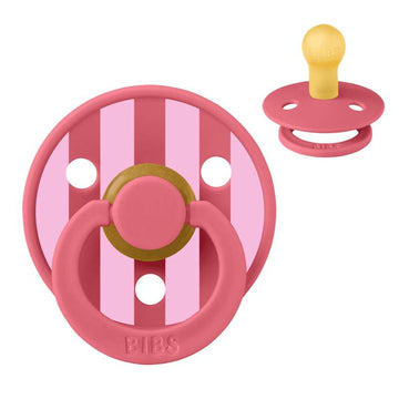 Bibs Rund Colour Napp - strl. 1 - naturgummi - Studio - Block - Korall/Baby Rosa 