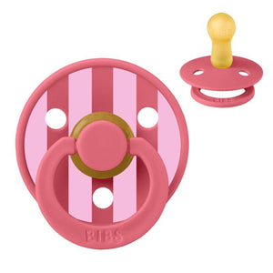 Bibs Rund Colour Napp - strl. 2 - naturgummi - Studio - Block - Korall/Baby Rosa 