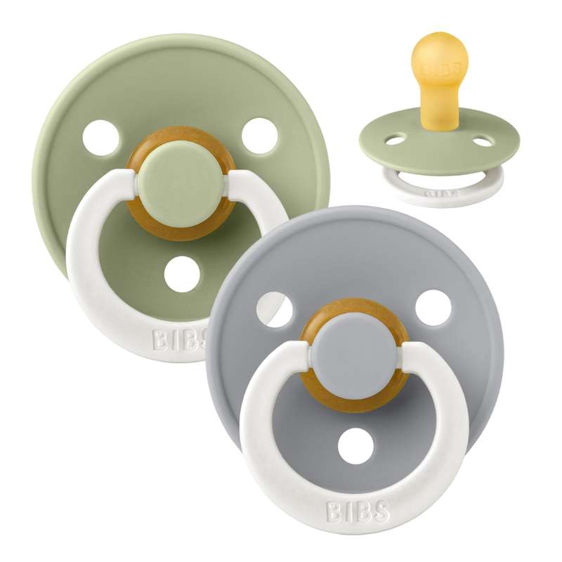 Bibs Rund Colour Napp - 2-Pack - strl. 2 - naturgummi - GLOW - Salvia/Moln 