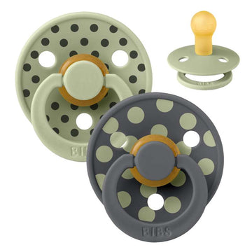 BIBS Rund färg napp - 2-pack - strl. 1 - naturgummi - Polka Studio - Sage/Iron 