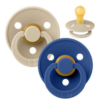 Bibs Rund Colour Napp - 2-Pack - strl. 1 - naturgummi - Vanilj/Kornblomma 