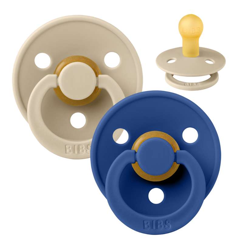 Bibs Rund Colour Napp - 2-Pack - strl. 1 - naturgummi - Vanilj/Kornblomma 