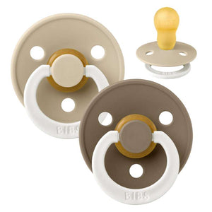 Bibs Rund Colour Napp - 2-Pack - strl. 3 - naturgummi - GLOW - Vanilj/Mörk Ek 