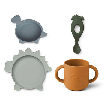 Liewood Vivi Baby Matset - 4 delar - Silikon - Dino Blå/Multi Mix 