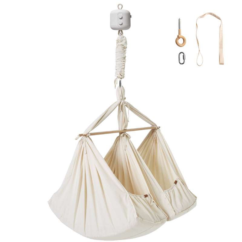 Hjälpa Bundle - Twin Slyngevugge m. Vuggemotor och Takupphängning - Naturlig 