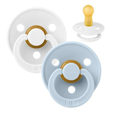 Bibs Rund Colour Napp - 2-Pack - strl. 1 - naturgummi - Vit/Baby Blå 