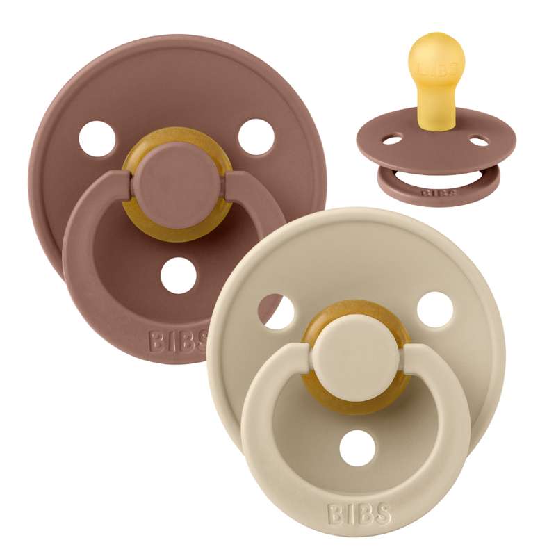 Bibs Rund Colour Napp - 2-Pack - strl. 1 - naturgummi - Woodchuck/Vanilj 