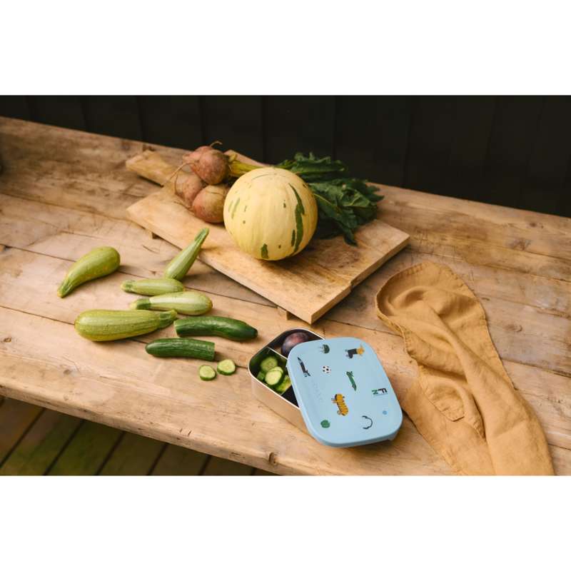 Liewood Arthur Ruminddelt Matlåda - Stål/Silikon - Rolig/Strandblå 