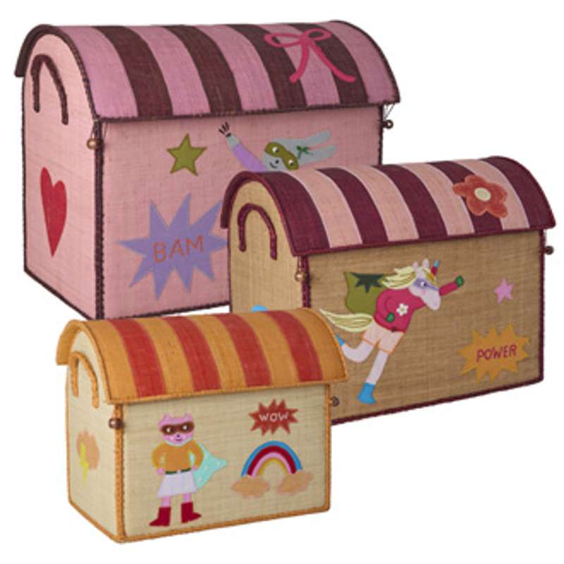 RICE Raffia Förvaringshus - Hero - Rosa - 3 st. 