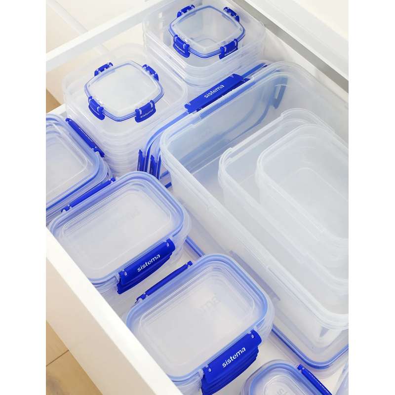 Sistema Matförvaring - Klip It Plus - Rektangel - 3-Pack - 400ml - Blå 