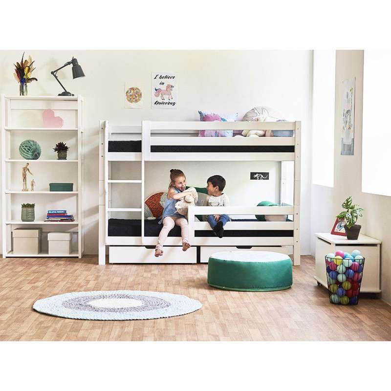 Hoppekids ECO Luxury - Våningsäng - 150 cm. - 90x200 cm. - Två Sänghäster - Flexibel inläggsbotten - Vit 