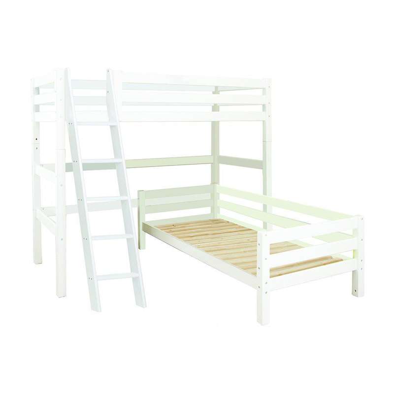 Hoppekids ECO Luxury - Våningsäng - 90x200 cm. - Vinkelkombination - Sned Stege - Vit 