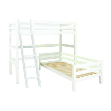 Hoppekids ECO Luxury - Våningsäng - 90x200 cm. - Vinkelkombination - Sned Stege - Vit 