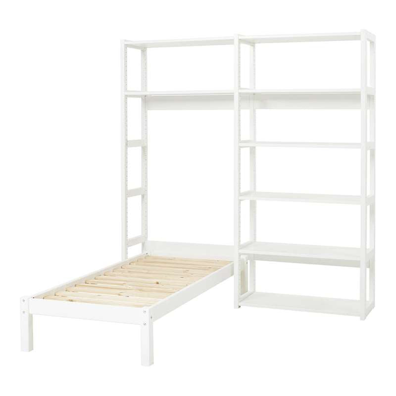 Hoppekids STOREY - Hylla - 2 Sektioner med 8 Hyllor och Säng - Flera Storlekar - Vit 