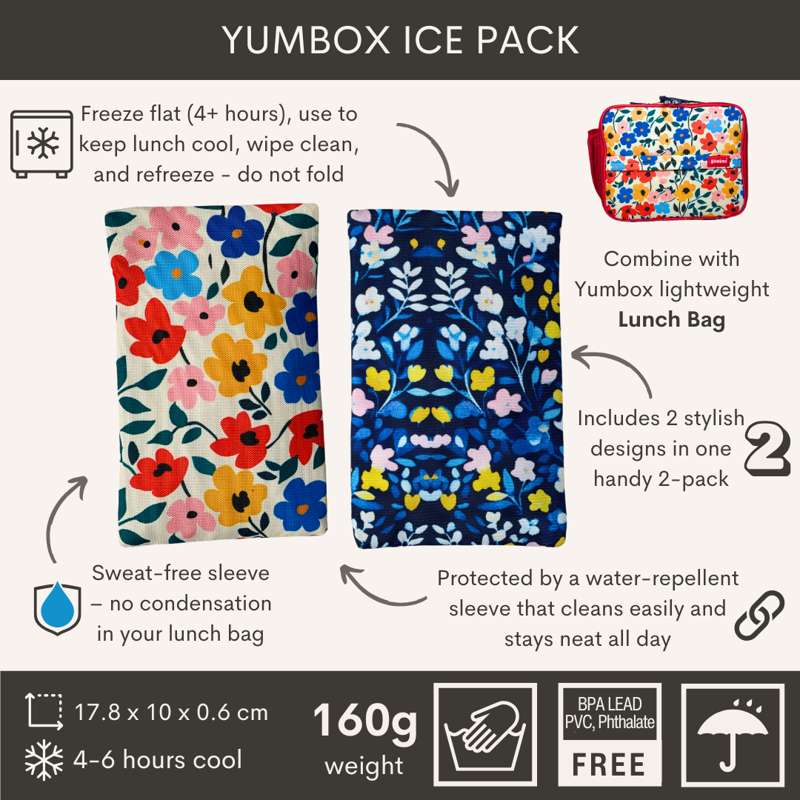 Yumbox Ice Pack Duo - Kylklampar - Poppies & Blue Flowers