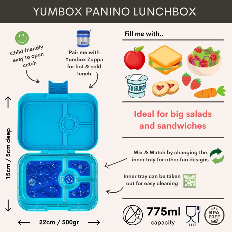 Yumbox Matlåda - Panino - 4 rum - Matcha Green/Racerbilar 