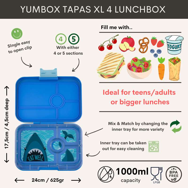 Yumbox Matlåda - Tapas XL - 4 rum - Palm Green/Solid Lime 