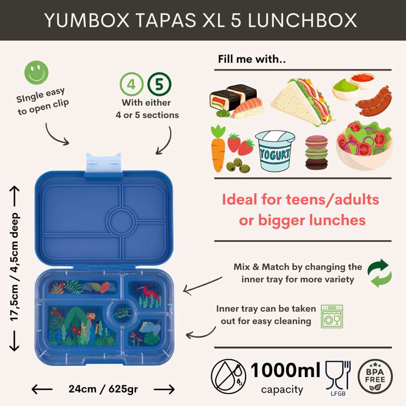 Yumbox Matlåda - Tapas XL - 5 rum - Capri Pink/Jungle Pastel 