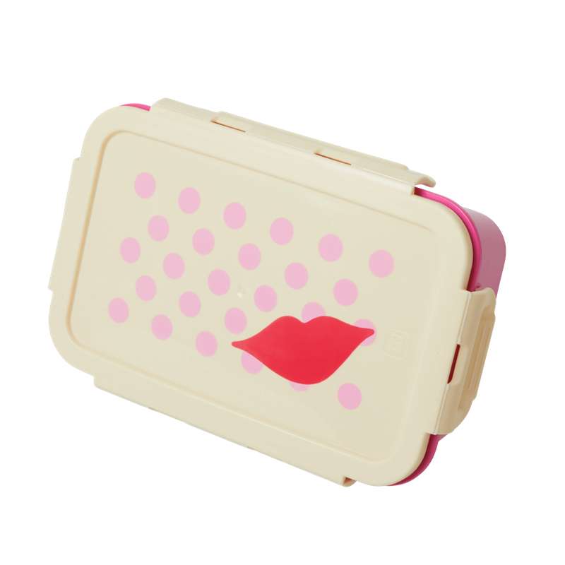RICE Matlåda med 3 Utdragbara Rum - Kiss Print - Fuchsia 